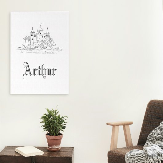 ヴィンテージミニマル中世の城イラストレーション キャンバスプリント