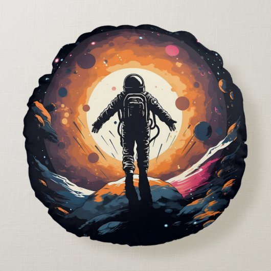 ヴィンテージミニマル宇宙飛行士宇宙冒険 ラウンドクッション (正面)