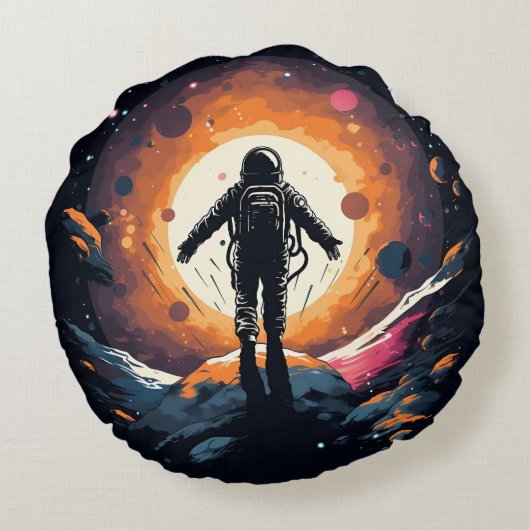 ヴィンテージミニマル宇宙飛行士宇宙冒険 ラウンドクッション (裏面)