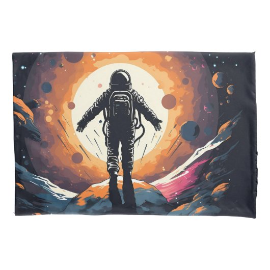 ヴィンテージミニマル宇宙飛行士宇宙冒険 枕カバー (正面)