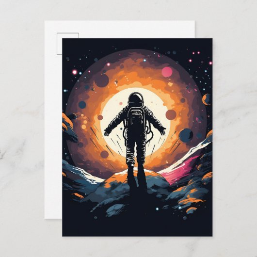 ヴィンテージミニマル宇宙飛行士宇宙冒険 案内ポストカード (正面/裏面)