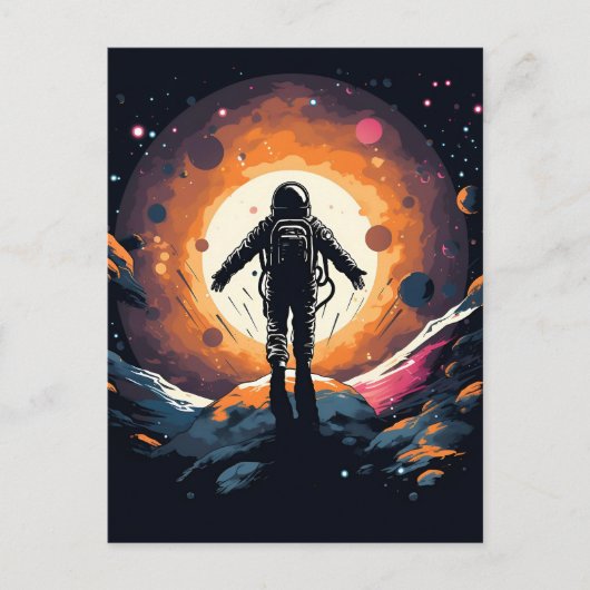 ヴィンテージミニマル宇宙飛行士宇宙冒険 案内ポストカード (正面)