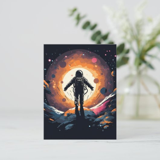 ヴィンテージミニマル宇宙飛行士宇宙冒険 案内ポストカード (スタンド正面)