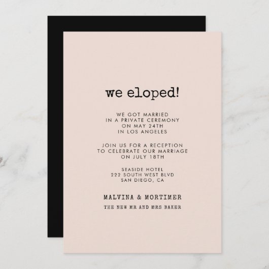 ヴィンテージミニマル書体たった今結婚しましたカード 招待状 (正面/裏面)