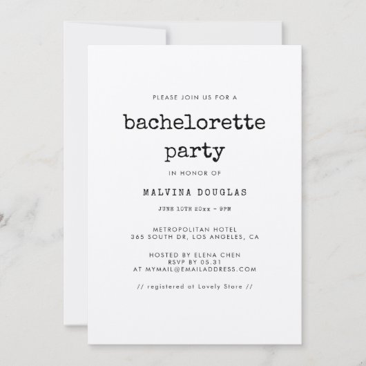 ヴィンテージミニマル書体バチェロレッテ 招待状 (正面)