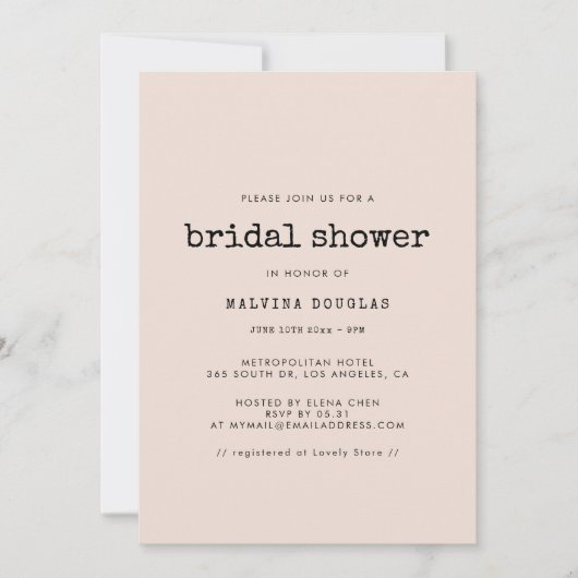 ヴィンテージミニマル書体ブライダルシャワー 招待状 (正面)