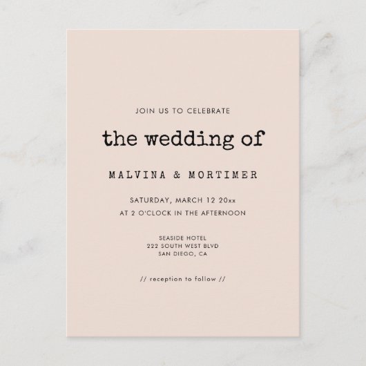 ヴィンテージミニマル書体結婚式招待状 ポストカード (正面)