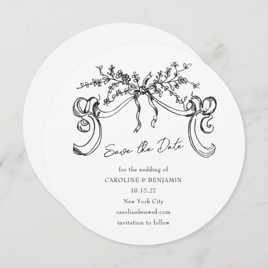 ヴィンテージミニマル白黒結婚ズ セーブザデート (正面/裏面)