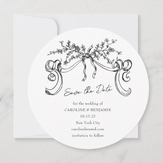 ヴィンテージミニマル白黒結婚ズ セーブザデート (正面)