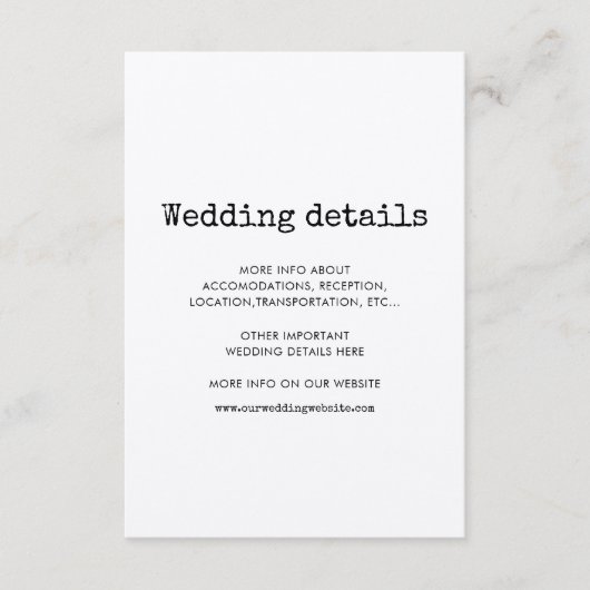 ヴィンテージミニマル結婚タイプライターの詳細カード エンクロージャーカード (正面)