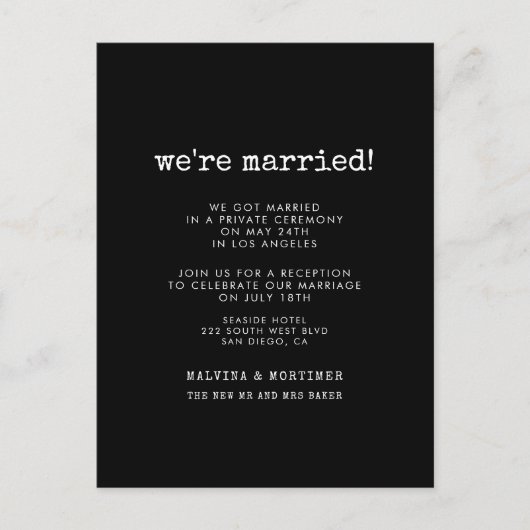 ヴィンテージミニマル結婚タイプライター発表 ポストカード (正面)