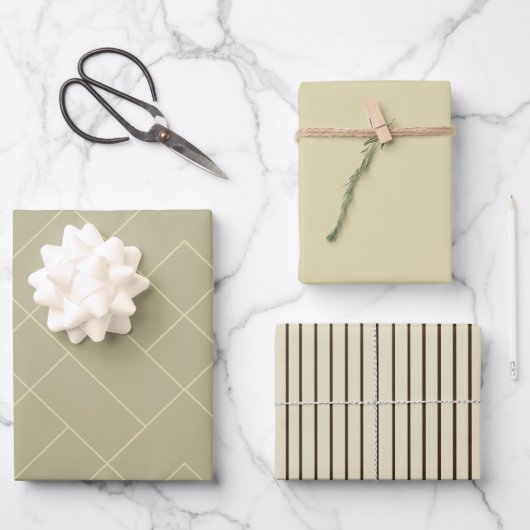 ヴィンテージミニマル茶色の幾何学的パターン ラッピングペーパーシート (正面)