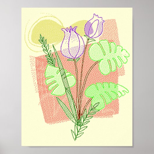 ヴィンテージミニマル赤黄色抽象芸術フローラ点 ポスター (正面)