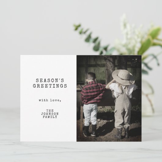 ヴィンテージミニマル1枚の写真のクリパーソナライズされたスマス シーズンカード (スタンド正面)