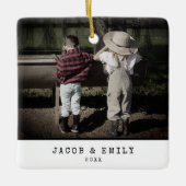 ヴィンテージミニマル1枚の写真のクリパーソナライズされたスマス セラミックオーナメント (正面)