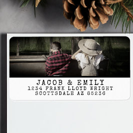 ヴィンテージミニマル1枚の写真のクリパーソナライズされたスマス ラベル