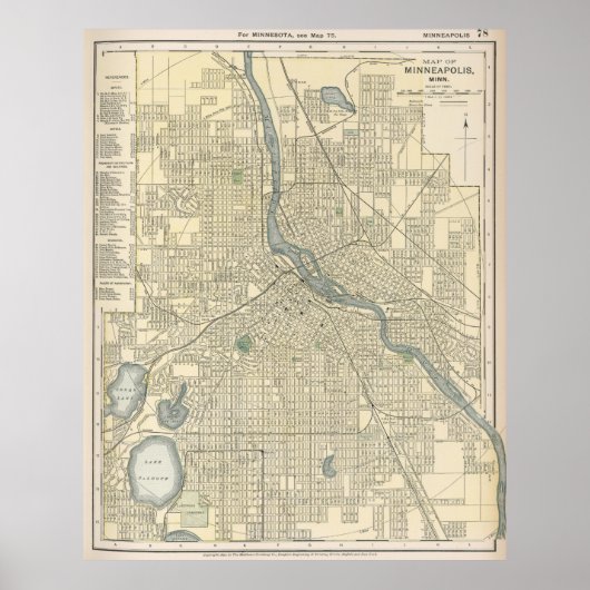 ヴィンテージミネアポリスMNの地図(1891) ポスター (正面)