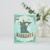 ヴィンテージミネソタ州マップ – ターコイズブルー ポストカード (スタンド正面)