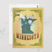 ヴィンテージミネソタ州マップ – パッションフルーツイエロー ポストカード (正面/裏面)
