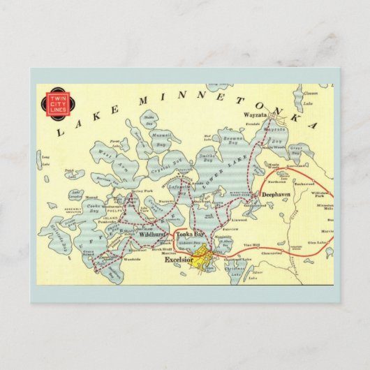 ヴィンテージミネトンカの地図 ポストカード (正面)