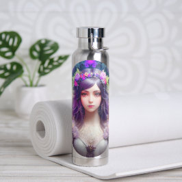 ヴィンテージミュシャスタイルビューティフルウーマンポートレート ウォーターボトル
