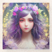 ヴィンテージミュシャスタイルビューティフルウーマンポートレート ガラスコースター (正面)