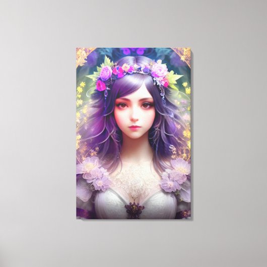 ヴィンテージミュシャスタイルビューティフルウーマンポートレート キャンバスプリント (正面)