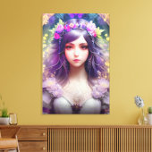 ヴィンテージミュシャスタイルビューティフルウーマンポートレート キャンバスプリント (インサイチュ (リビング))