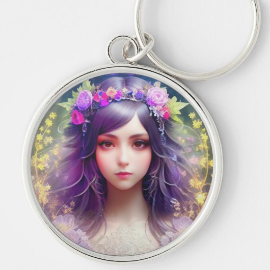 ヴィンテージミュシャスタイルビューティフルウーマンポートレート キーホルダー (正面)
