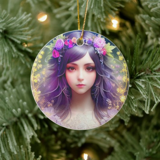 ヴィンテージミュシャスタイルビューティフルウーマンポートレート セラミックオーナメント (ツリー)