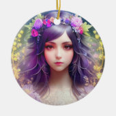 ヴィンテージミュシャスタイルビューティフルウーマンポートレート セラミックオーナメント (正面)