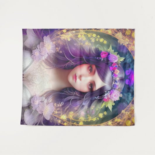 ヴィンテージミュシャスタイルビューティフルウーマンポートレート タペストリー (正面(横))