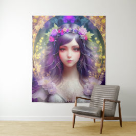 ヴィンテージミュシャスタイルビューティフルウーマンポートレート タペストリー