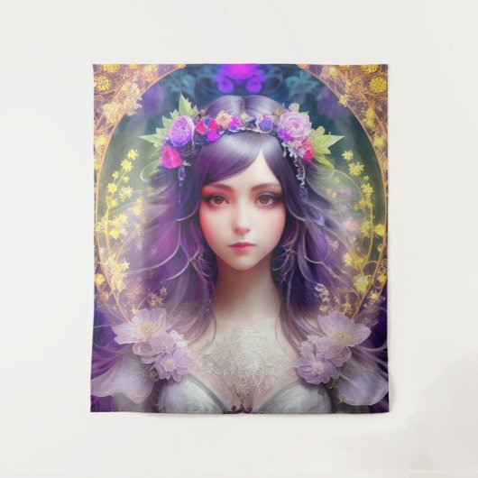 ヴィンテージミュシャスタイルビューティフルウーマンポートレート タペストリー (正面)