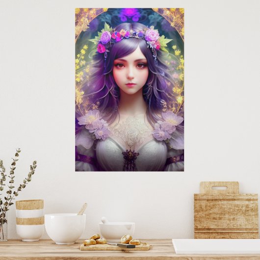 ヴィンテージミュシャスタイルビューティフルウーマンポートレート ポスター (キッチン)