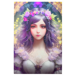 ヴィンテージミュシャスタイルビューティフルウーマンポートレート メタルプリント