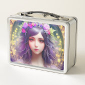 ヴィンテージミュシャスタイルビューティフルウーマンポートレート メタルランチボックス (裏面)