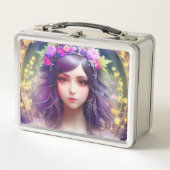 ヴィンテージミュシャスタイルビューティフルウーマンポートレート メタルランチボックス (正面)