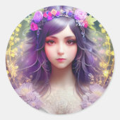 ヴィンテージミュシャスタイルビューティフルウーマンポートレート ラウンドシール (正面)