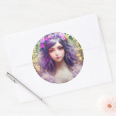 ヴィンテージミュシャスタイルビューティフルウーマンポートレート ラウンドシール (封筒)