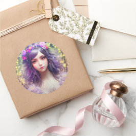 ヴィンテージミュシャスタイルビューティフルウーマンポートレート ラウンドシール