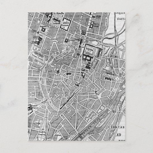 ヴィンテージミュンヘンのドイツの地図(1884) ポストカード (正面)