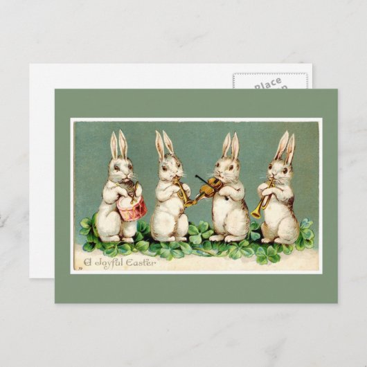 ヴィンテージミュージカルイースターバニーズグリーンハガキ シーズンポストカード (正面/裏面)