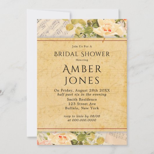 ヴィンテージミュージカルフローラブライダルシャワー 招待状 (正面)
