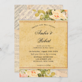 ヴィンテージミュージカルフローラ結婚式招待状