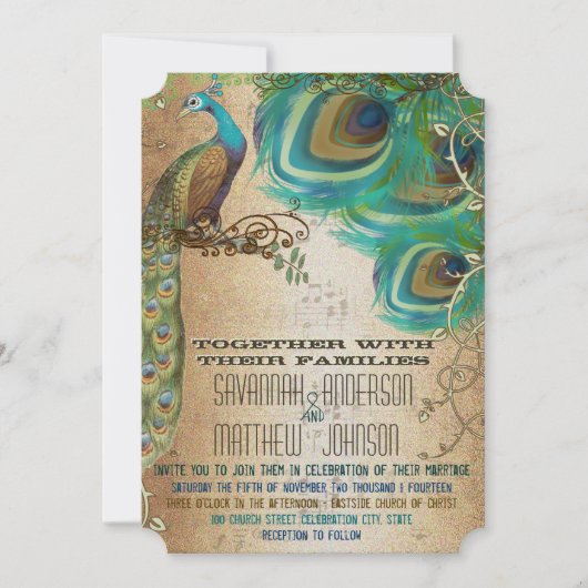 ヴィンテージミュージカルプレイビルゴールデンピーコックフェザー 招待状 (正面)