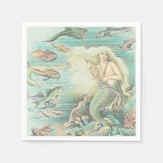 ヴィンテージミュージカルマーメイドザシーデコパージュ スタンダードカクテルナプキン (正面)