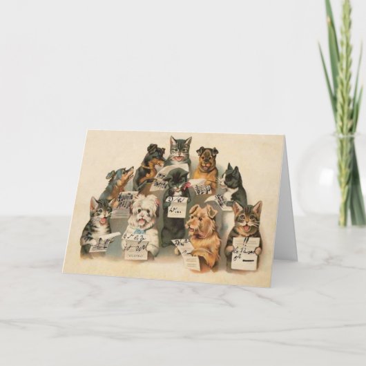 ヴィンテージミュージカル猫犬毎日グリーティングカード シーズンカード (正面)