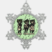 ヴィンテージミュージシャン黒猫ミュージックノート スノーフレークピューターオーナメント (正面)