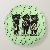 ヴィンテージミュージシャン黒猫ミュージックノート ラウンドクッション (正面)